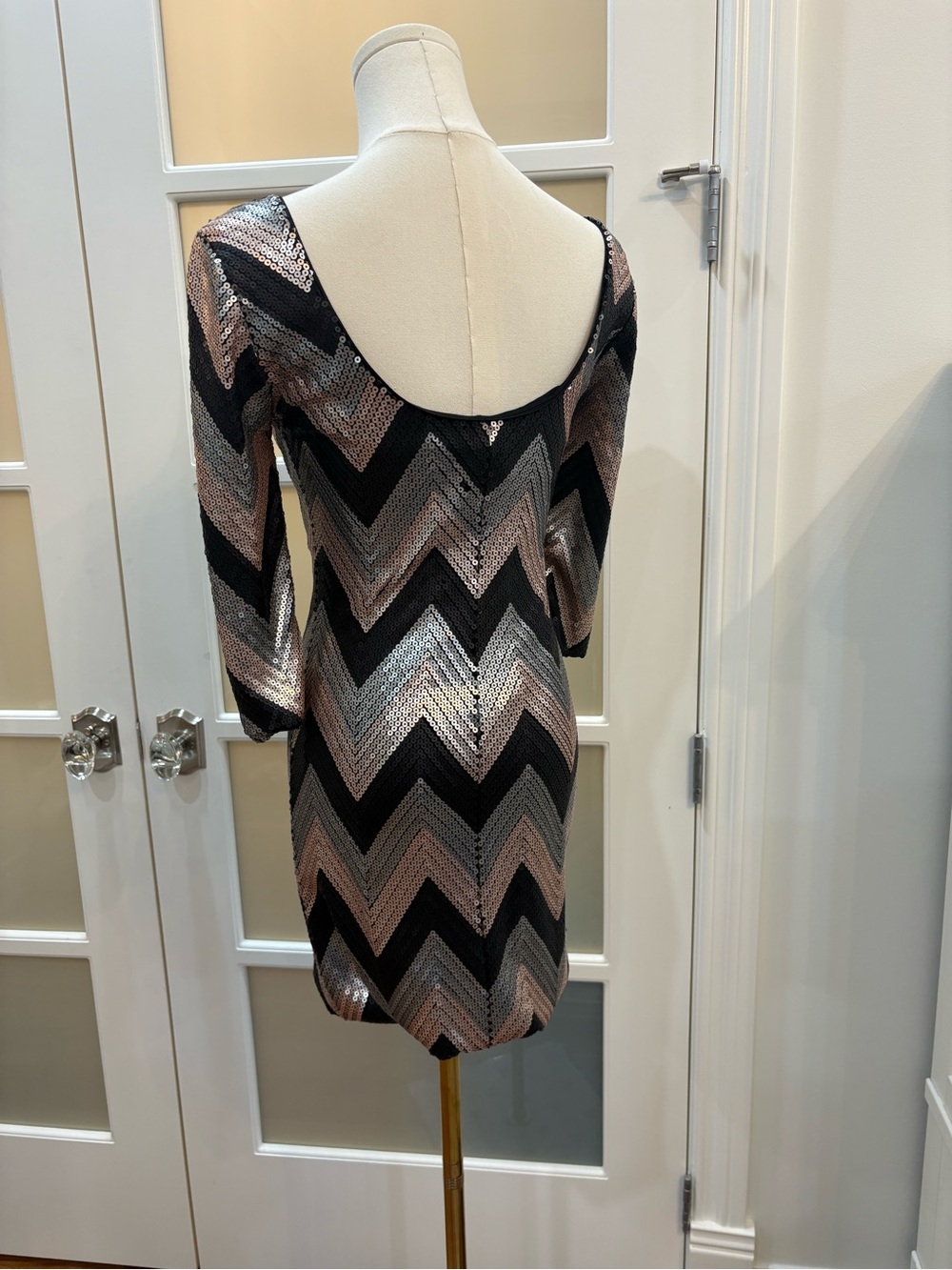 As U Wish Black and Rose Gold Sequin Chevron Scoop-Back Dress